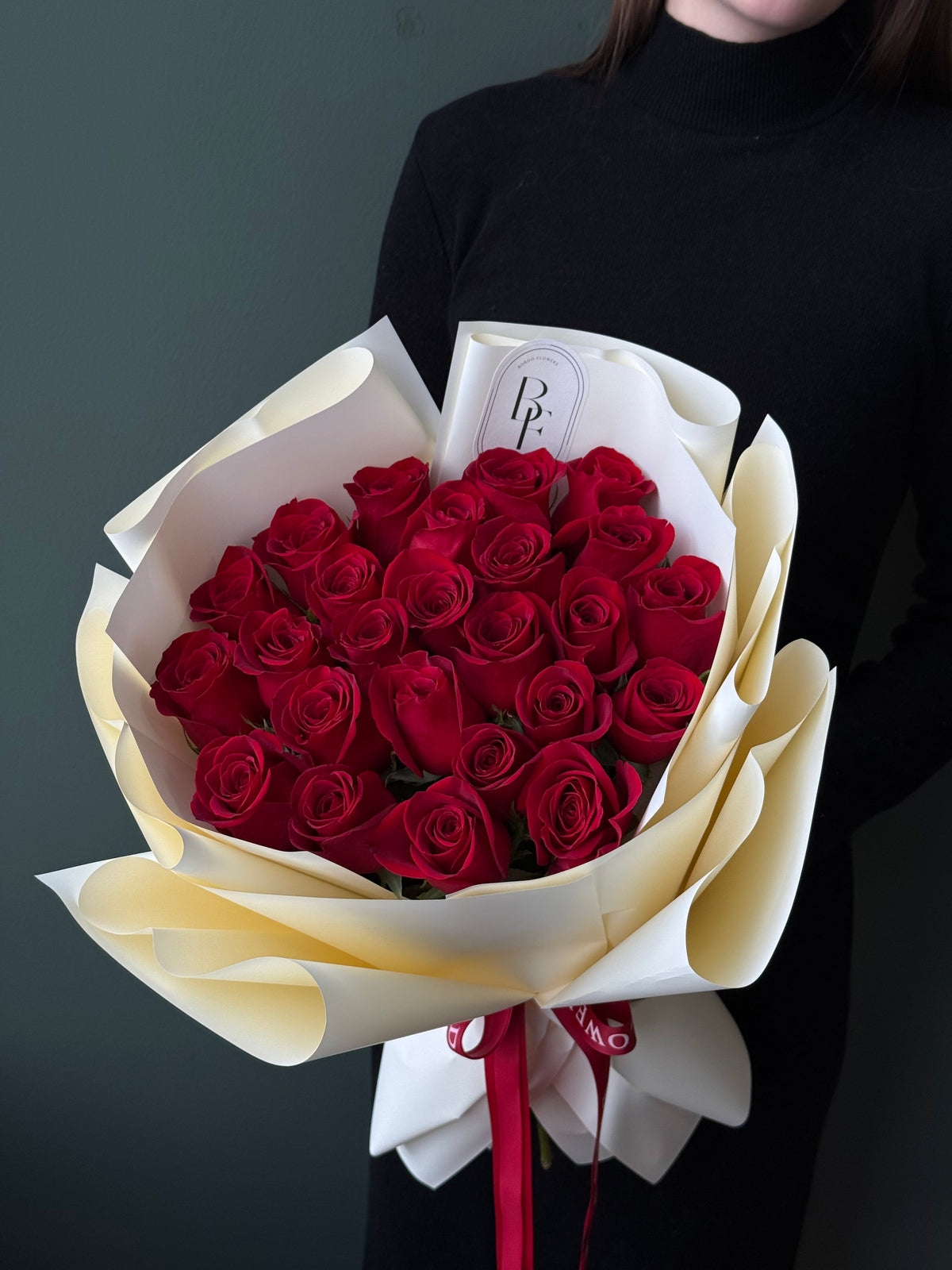 2 Dozen Of Red Roses bouquet in Dallas TX, elegant fresh flower arrangement for same-day delivery