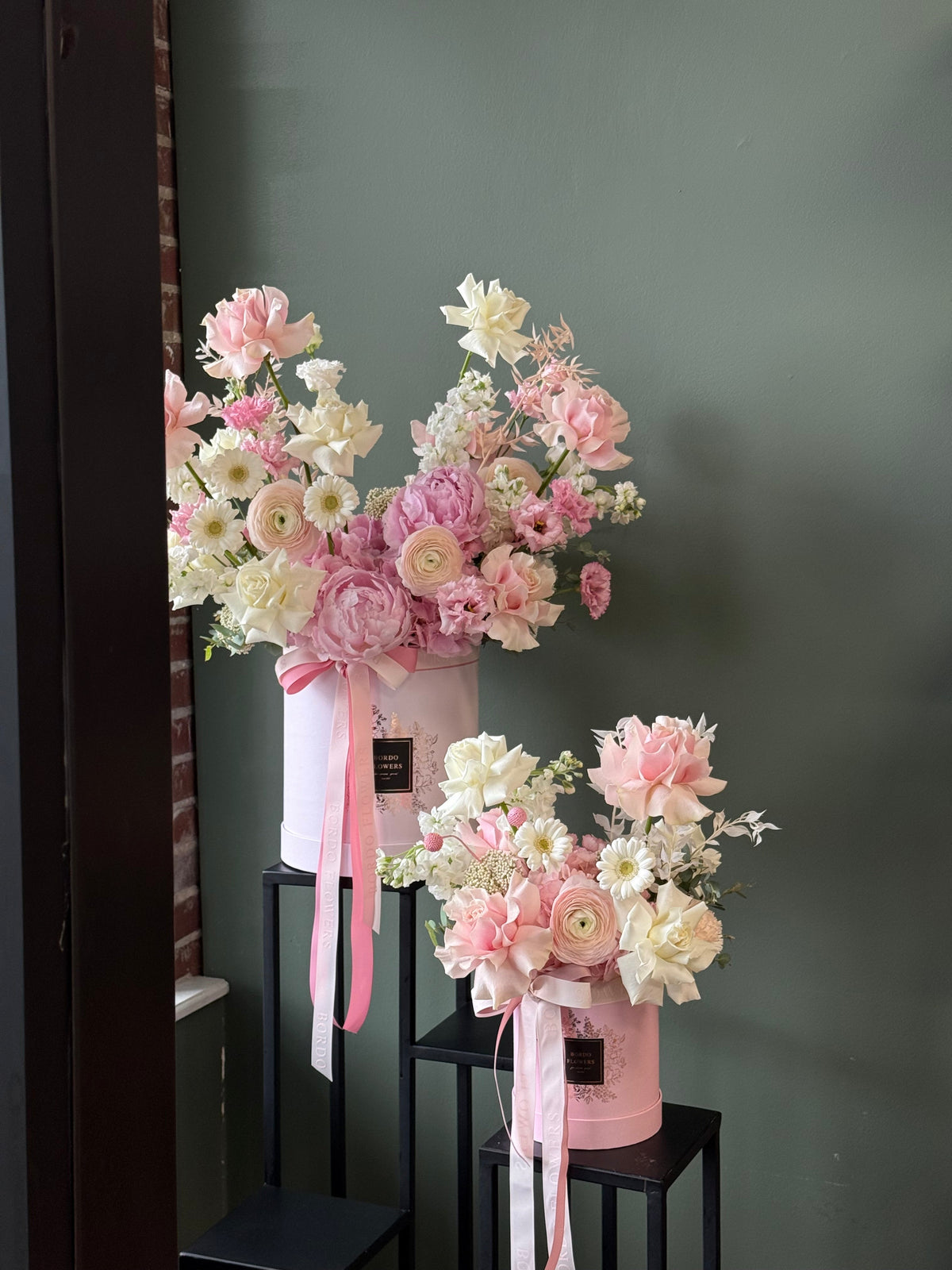 “Pink Dreams” pink and white floral box arrangement