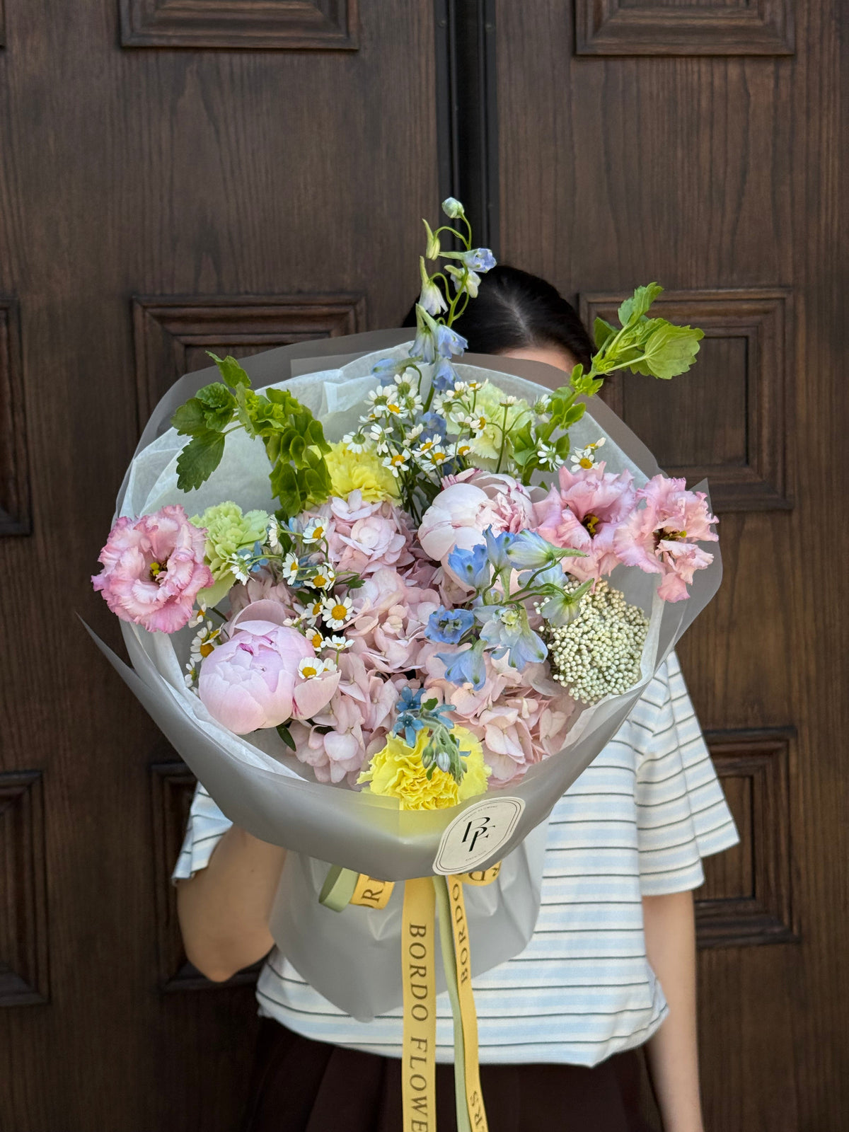 “Dopamine” vibrant spring flower bouquet with garden roses and peonies