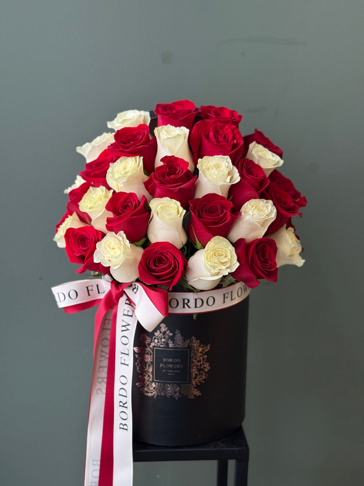 “Faith” 33-rose floral box arrangement by Bordo Flowers