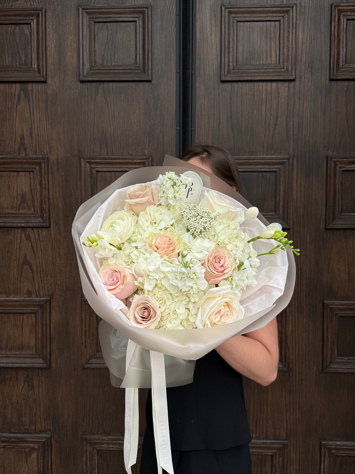 Romantic blush pink and white bouquet with custom design