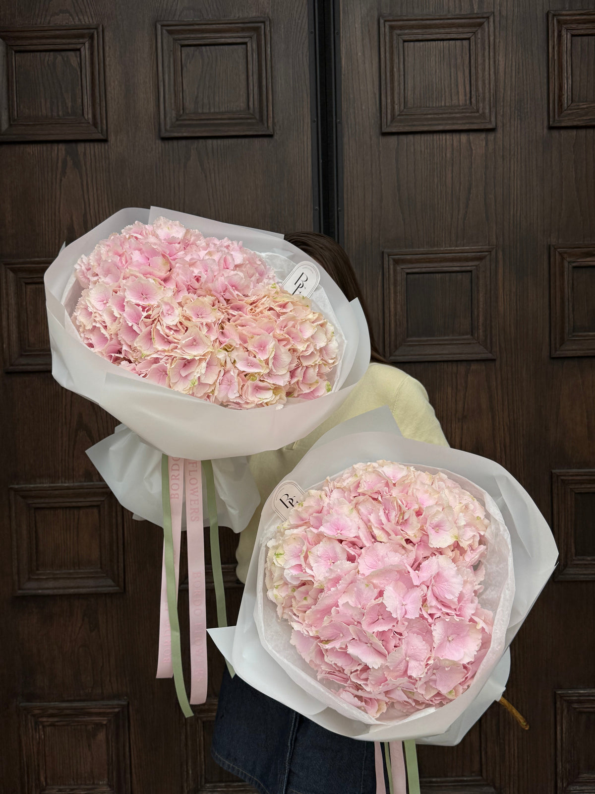 Dutch Hydrangeas bouquet featuring premium white blue and pink hydrangeas