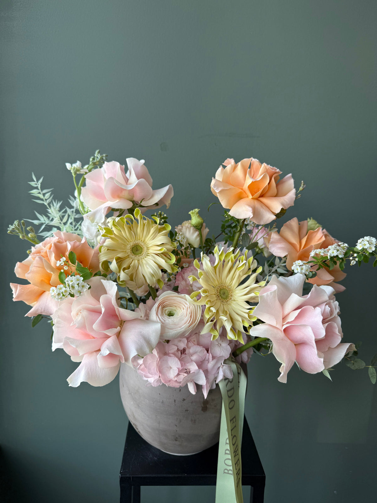 Vase "Lacy Bird" Spring Edition: Blush multi-color palette with soft pinks and creamy seasonal accents. Elegant vase included, ready-to-display. Dallas TX delivery.