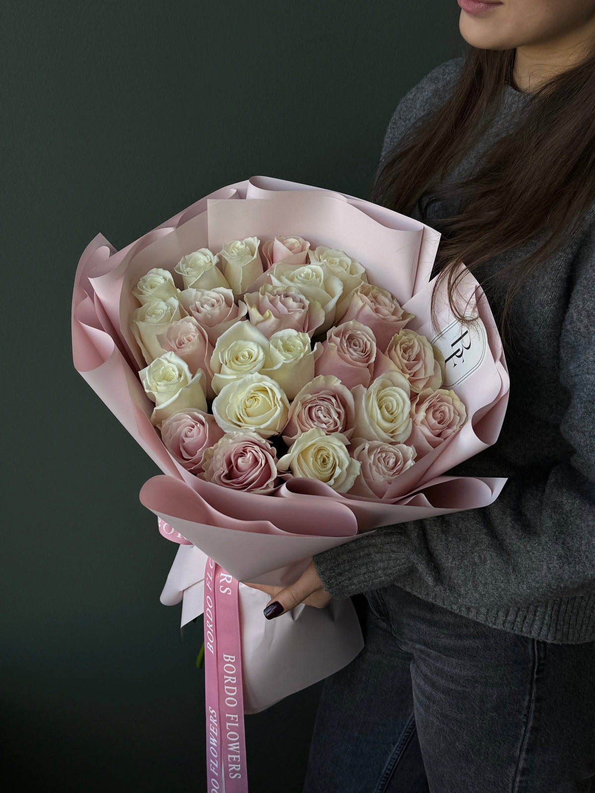 2 Dozen Of Colored Roses bouquet in Dallas TX, elegant fresh flower arrangement with same-day delivery