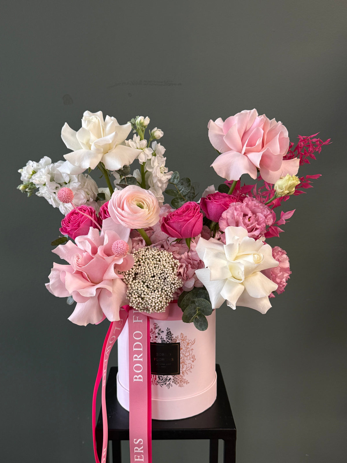 “Raspberry Tart” romantic floral arrangement by Bordo Flowers